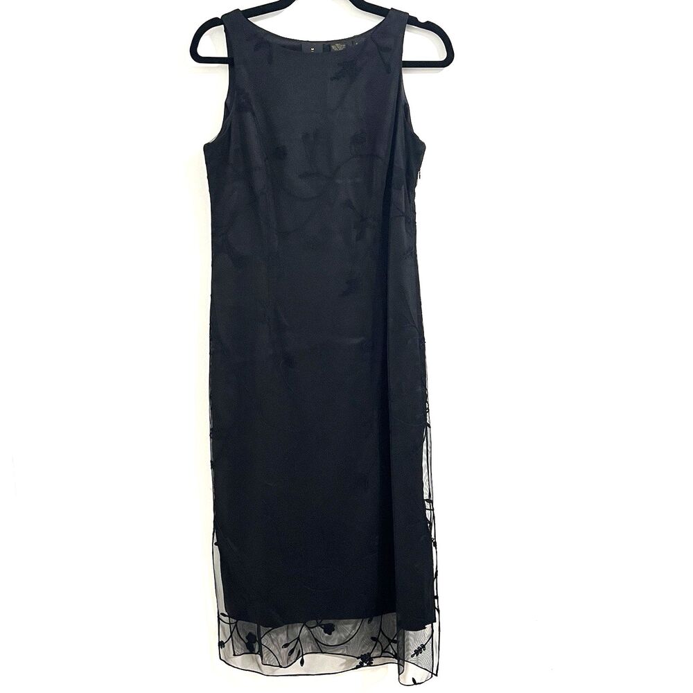 MAG‎ Magashoni Embroidered Shift Midi Dress Size 6 Black Cocktail Tea Party
